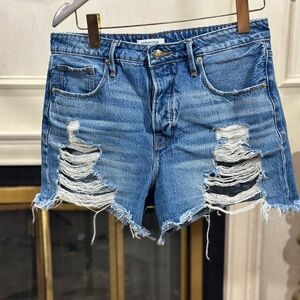 Good American Denim Shorts 8/29 Distressed High Rise Cutoff 100% Cotton